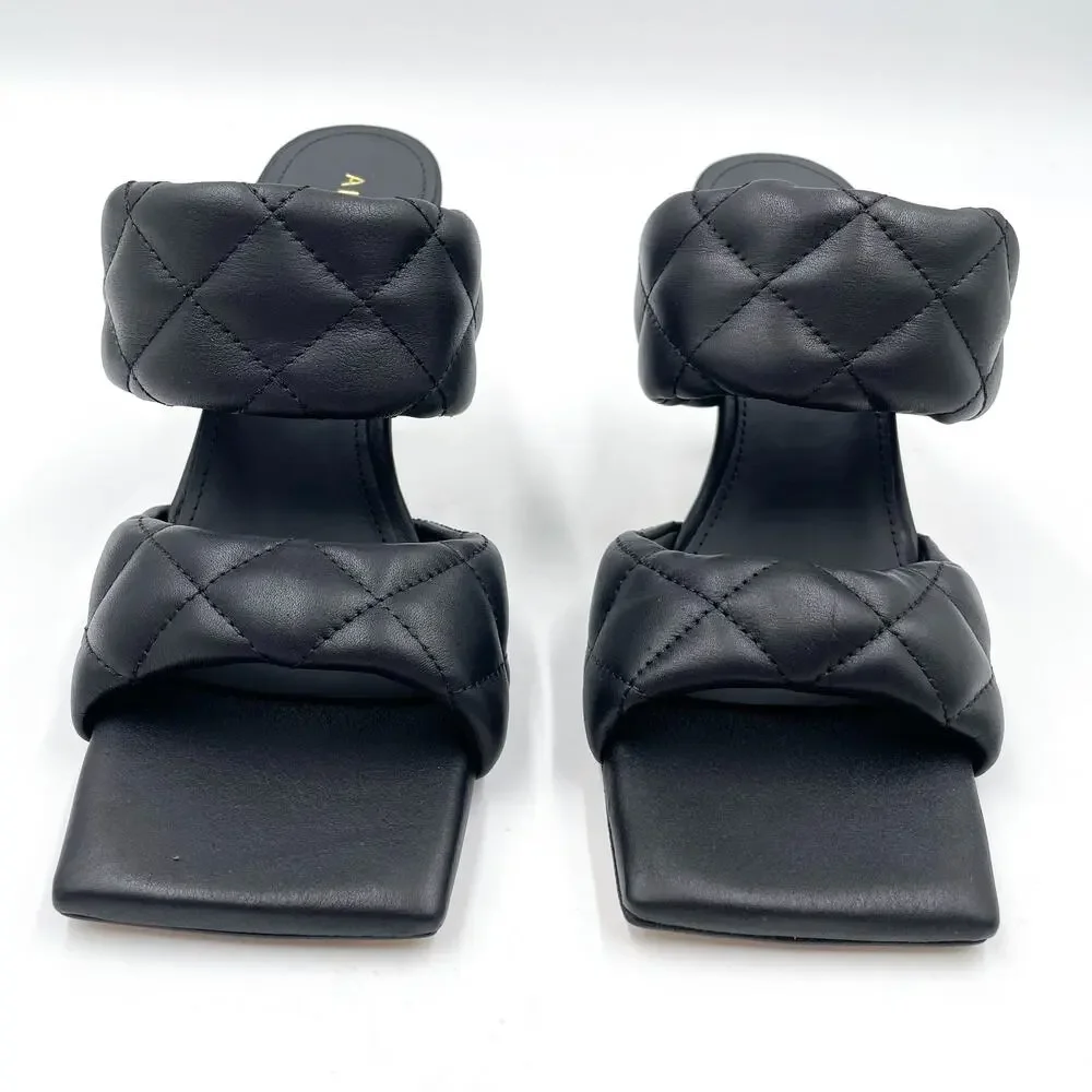 Alohas Conner Sandals Black Leather Quilted Heels‎ Square Toe Sz 8.5